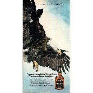 1981 Eagle Rare Kentucky Bourbon Vintage Print Ad Bald Eagle Wings 80s Wall Art